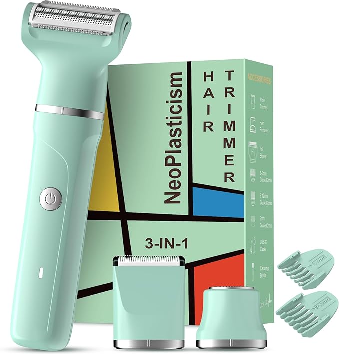 Electric Shaver for Women,3-in-1 Bikini Trimmer for Women & Body Shaver, IPX7 Waterproof,Hypoallergenic Ceramic Blades,USB-C Fast Charging,Travel Trimmer for Face, Legs,Bikini Line & Foil,Green