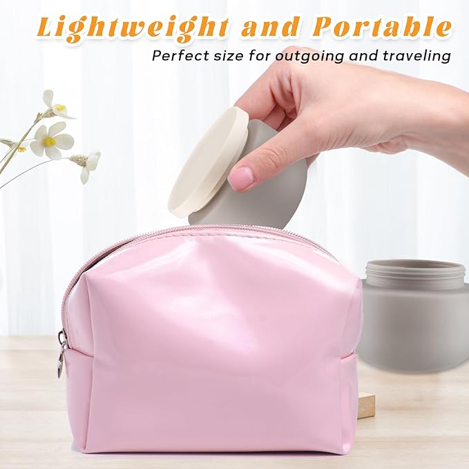 4 Pack 8 OZ Plastic Jars Round Cosmetic Container with Lids,Wide Mouth Soft Slime Jars for Lotion,Hand Cream,Ointments,Makeup,Body Butter,Rhinestone,Samples Pot Travel Make Up Storage (Grey)