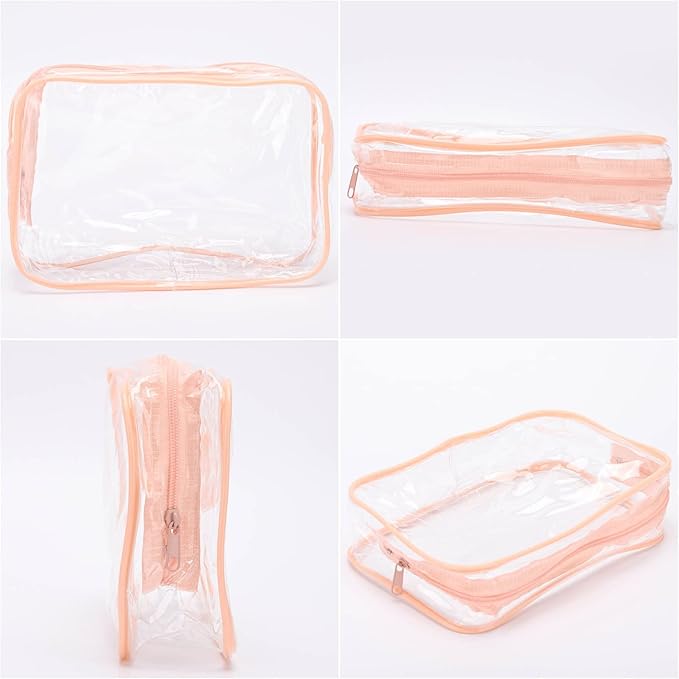 Tbestmax 20 Pack Clear Cosmetic Bags Makeup Bags Portable Waterproof Travel Toiletry Bags Organizer Peach Pink, 7.5"x 4.8"x 2.3"