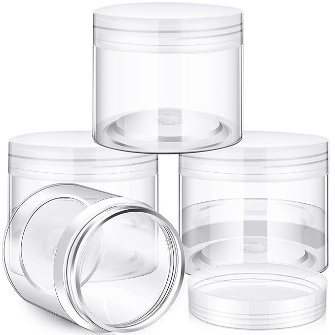 Patelai 4 Pieces Round Wide-mouth Leak Proof Plastic Container Jars with Lids for Travel Storage Makeup Beauty Products Face Creams Oils Salves Ointments DIY Making(6 Ounce,Clear)