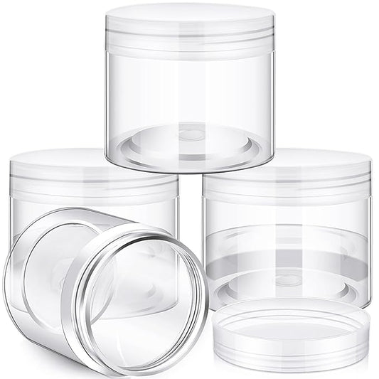 Patelai 4 Pieces Round Wide-mouth Leak Proof Plastic Container Jars with Lids for Travel Storage Makeup Beauty Products Face Creams Oils Salves Ointments DIY Making(6 Ounce,Clear)