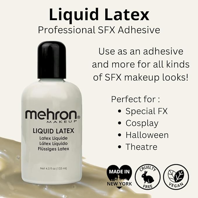 Mehron Makeup Liquid Latex | SFX Makeup | Halloween | Latex Glue for Skin | Prosthetic Glue 4.5 fl oz (133 ml) (Zombie Flesh)