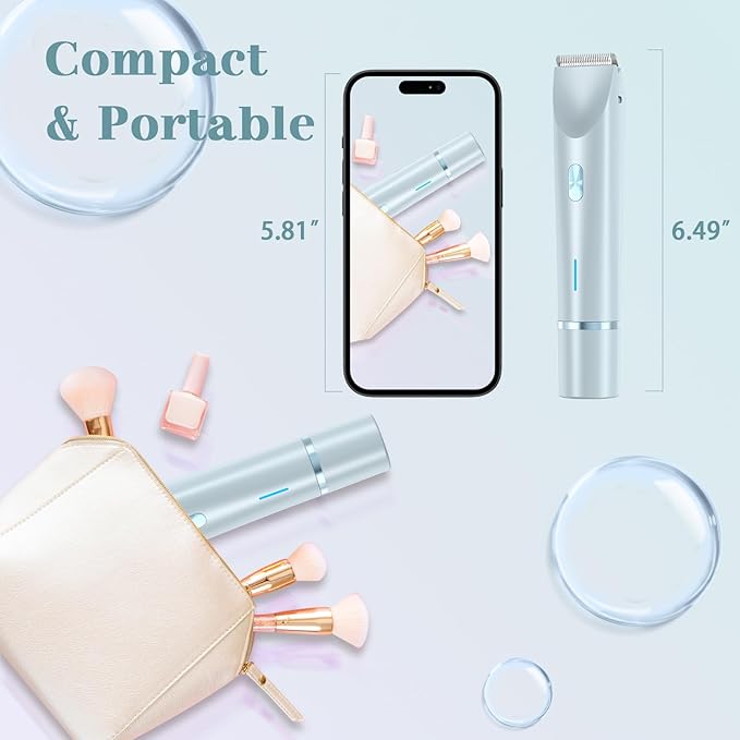 Women Bikini Trimmer, Dual-Head Hair Trimmer for Women,2-in-1 Bikini Shaver with Ceramic Blade Heads & Type-C Charging Port, Electric Razors for Women Pubic Hair,Underarms,Legs,Arms,Face (Light Blue)