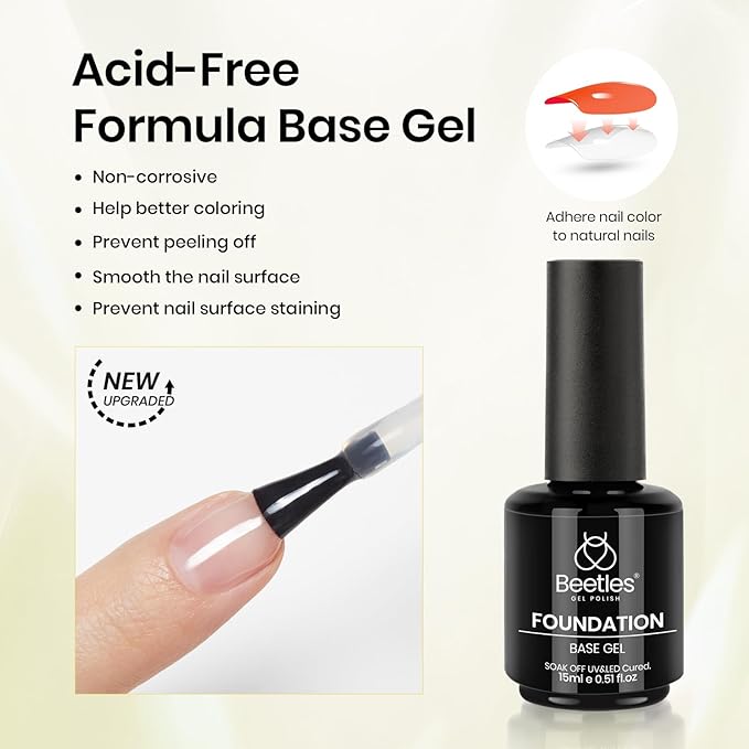 Beetles Gel Top Coat Base Coat Cuticle Oil Set, 3Pcs 15ml No Wipe Top Coat Gel Nail Polish Glossy Shine Long Lasting Cuticle Protectors Kit Oil Care for Dry Damaged Cuticles Gift for Women