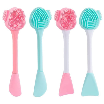 4 Pack Silicone Facial Cleansing Brush 4 in 1, Beomeen Double-Ended Silicone Face Exfoliating Wash Scrub Brush Dual Face for Face Skincare and Massage (Multicolored)