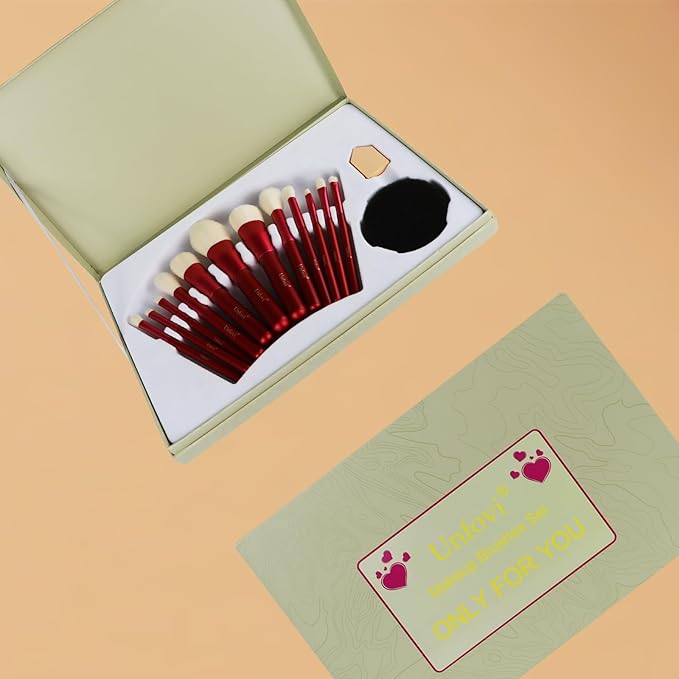 14-Piece Daily Makeup Brush Set - Essential Cosmetic Brushes Kit for Foundation, Concealer, Eyeshadow & Powder Blush, Professional Face Blending Brushes Kit for Women(Red)