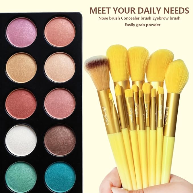 DJMH 13-Piece Makeup Brush Set with Storage Holder, Professional Cosmetic Brushes with Leather Case (pink)