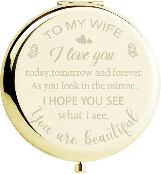 Valentines Day Mirror Gifts for Her Wife, Gift for Wife from Husband to My Wife Compact Mirror, Romantic Gifts for Wife Birthday, Wedding Anniversary, Valentine's Day, Mother's Day