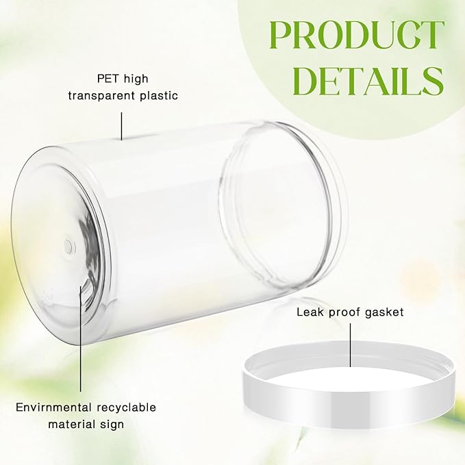 Patelai 4 Pieces Round Wide-mouth Leak Proof Plastic Container Jars with Lids for Travel Storage Makeup Beauty Products Face Creams Oils Salves Ointments DIY Making(27 Ounce,Clear)