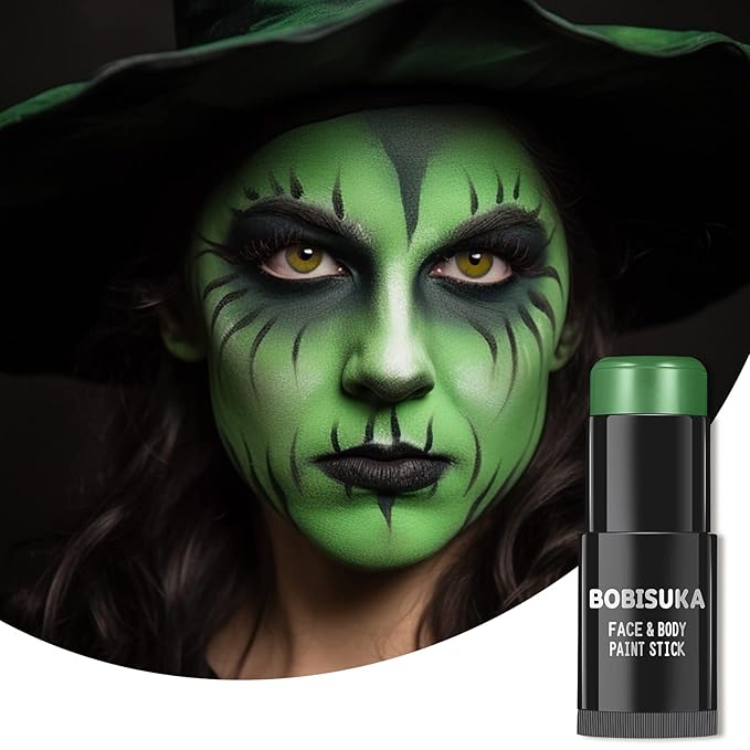 BOBISUKA Green Face Paint Stick, Waterproof Dark Green Eye Black Body Paint Sticks for Sports, Painting Kit for Halloween Makeup Zombie Witch Camo Hulk Cosplay Special Effects SFX Costume