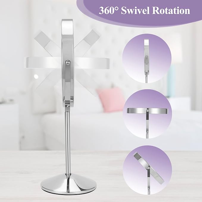 8" Makeup Mirror with Lights, 1X/10X Lighted Vanity Mirror with Magnification, 3 Color Adjustable Brightness, 360° Rotating Dual-Side, USB Rechargeable Cordless Design for Vanity & Tabletop