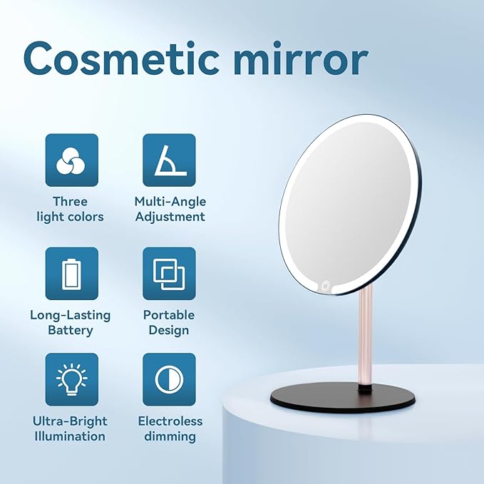 Vanity Mirror with Lights with 4K Ultra-Clear Clarity, Long-Press Touch Brightness Control, 3-Speed Brightness, and Multi-Angle Design – Perfect for Makeup & Grooming(Black)