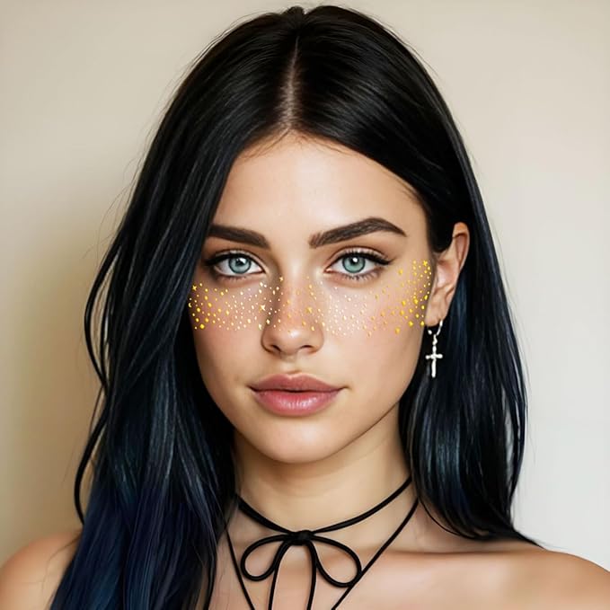 Gold Glitter Freckles Face Tattoo - Face Glitter Makeup Speckles - Women Face Sparkle Freckles Patches for Halloween Makeup Prom - Carnival Party