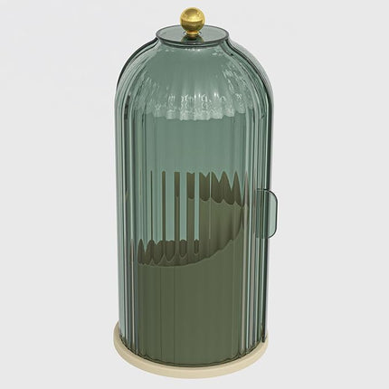 Makeup Brush Holder with Lid 360 Rotating Clear Dustproof Make Up Organizers for Vanity Bathroom Countertop, Green Beige