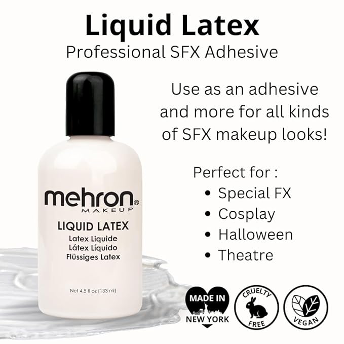 Mehron Makeup Liquid Latex | SFX | Halloween Latex Makeup | Glue for Skin | Prosthetic Glue 4.5 fl oz (133 ml) (Clear)