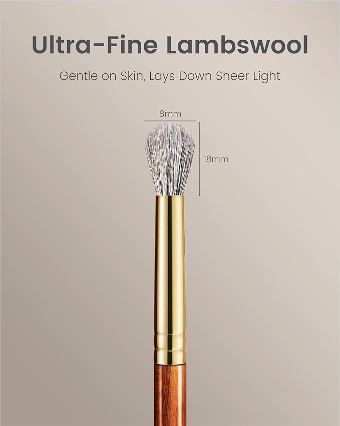 Desert Oak Series BlendFluff Crease Blender - Natural Goat Hair Eyeshadow Brush for Soft Blending, Luxury Bubinga Wood Handle (CM 201)