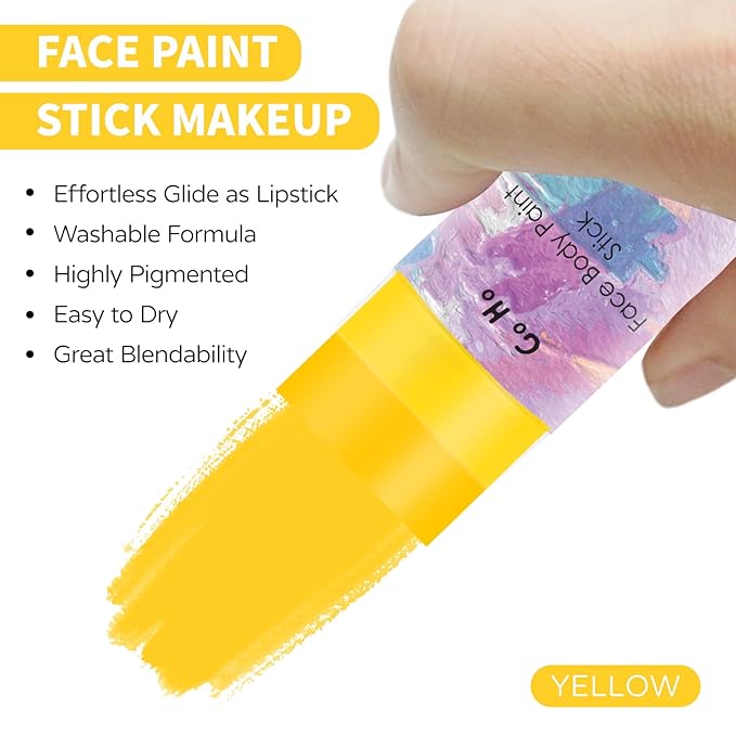 Go Ho Water Based Yellow Face Body Paint Stick,Non-Toxic Face Painting,Easy-to-use Facepaint for Halloween Cosplay SFX Minions Costume Makeup,0.63oz