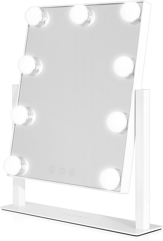 Zadro Hollywood Lighted Vanity Mirror with 9 LED Bulbs, 3 Color Light Settings, 360° Rotation Makeup Mirror Head (14" H x 12" W | 1X | White)