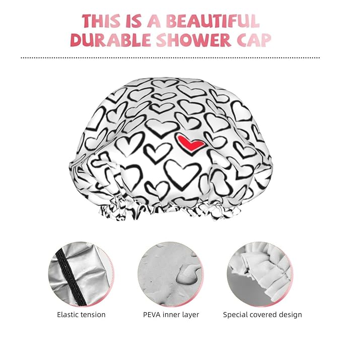 Love Hearts Shower Cap For Women Reusable Waterproof Double Layers Bath Cap Hair Protection Elastic Ladies Spa Salon Shower Hat