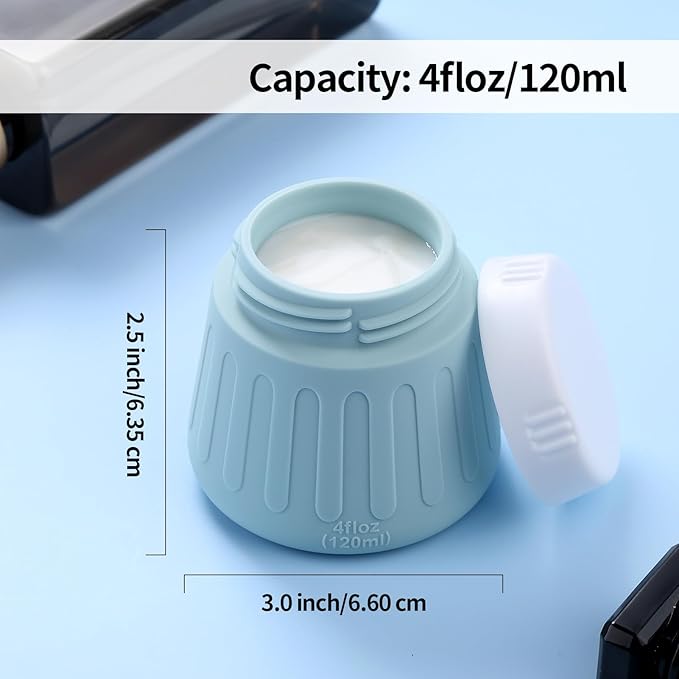 Gemice 4 OZ Travel Size Containers for Toiletries, Leak-Proof Silicone Slime Jars with Lids, BPA Free Small Round Cosmetic Slime Container for Lotion, Cream, Ointments, Travel Storage (4 Pack)