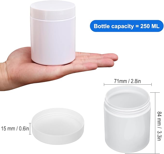 30 Packs 8.8oz (250 ml) Plastic White Jars with Lids, Cosmetic Containers jars with Wide-Mouth for slime, beads, rhinestones, sequins Cosmetics, Lotion, Cream, Ointments and More by KUKLIPJIM.