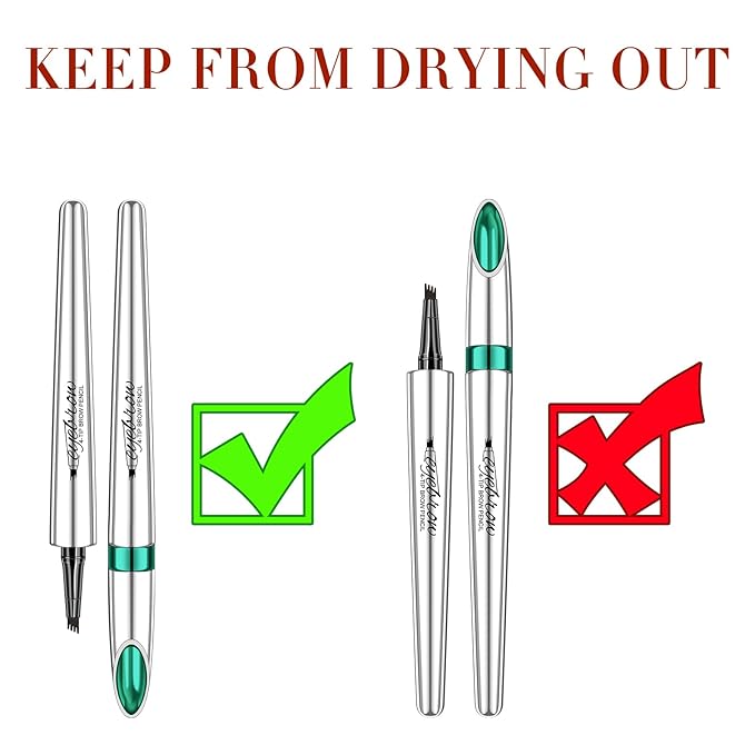 Eyebrow Pencil Microblade Eyebrow Pen - Waterproof Eyebrow Pen 4 Fork Tip Pencil Smudge Proof Long Lasting Brow Pens, Dark Brown