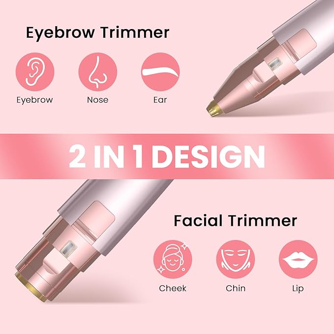 Eyebrow Facial Hair Remover - 2 in 1 Rechargeable Eyebrow Trimmer and Facial Hair Removal for Women, Painless Electric Hair Removal Device with LED Light for Face Eyebrows Peach Fuzz Lip Body