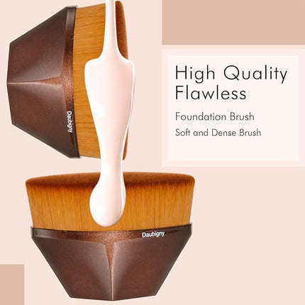 Foundation Makeup Brush Flat Top Kabuki Hexagon Face Blush Liquid Powder Foundation Brush for Blending Liquid, Cream or Flawless Powder Cosmetics with Bonus Protective Case (Champagne)