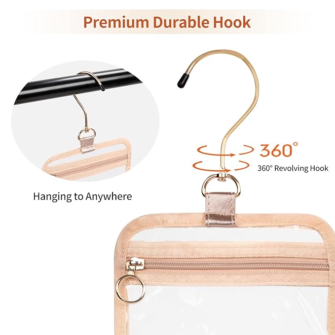 CUBETASTIC Toiletry Bag for Women, Clear Hanging Travel Toiletries Bag, Portable Makeup Bag Transparent Cosmetic Case with Handle, Traveling Make Up Organizer