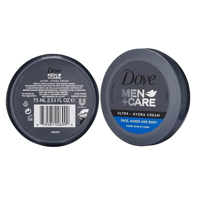 Dove Men+Care Ultra Hydra Cream - Dove Lotion, 3-In-1 Advanced Skin Care for Men, Face Cream, Hand & Body Lotion for Dry Skin, 2.53 Fl Oz (Pack of 24)