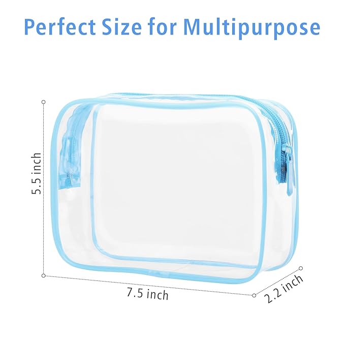 PACKISM 3 Pack TSA Approved Clear Toiletry Bags, Quart Size, Travel Makeup Cosmetic Bag for Women Men, Carry On Airport Airline Compliant, Light Blue