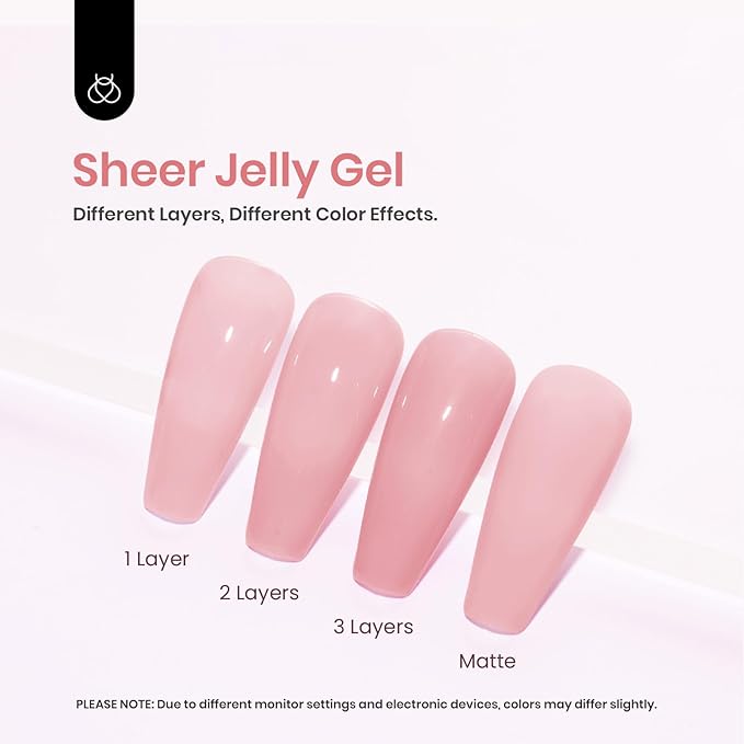 Beetles Nude Pink Gel Nail Polish, 15ml Neutral Sheer Pink Jelly Gel Polish Translucent Effect Nail Concealer Spring Summer Color Soak off UV French Nail Art Design DIY Manicure Gift for Women