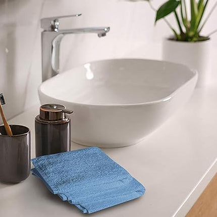 Softolle 100% Cotton Washcloths 24 Pack (12x12 Inches) Soft, Highly Absorbent Washcloth, Face Towels, Wash Cloths for Face, Ring Spun, Bulk Pack (Sky Blue)