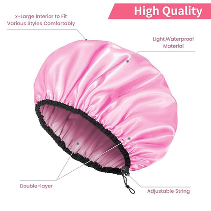 Auban Shower Cap for Women, Adjustable Reusable, Extra Large, Double-Layer Waterproof Bathing Cap, Waterproof Exterior, EVA Lining, Hair Cap for All Hair Lengths, 3 Colors
