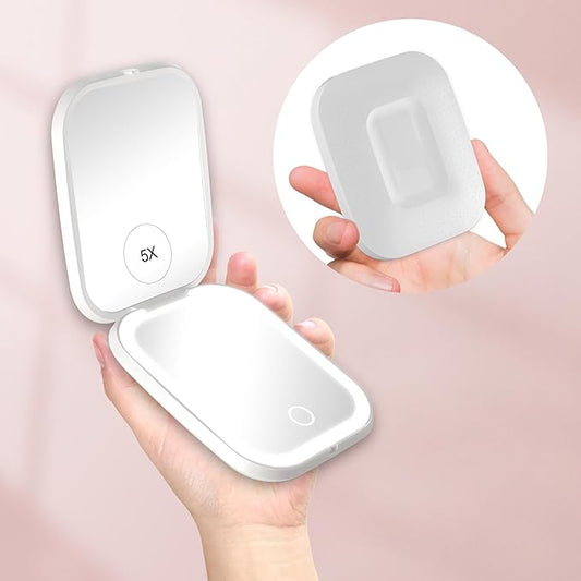 S'bagno LED Makeup Mirror with 1X/5X Magnification, Dimmable Light, Rotation for Beauty, Makeup, Skincare & Grooming, White