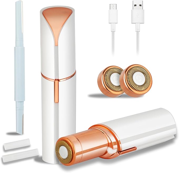 Facial Hair Removal for Women Men，Electric Painless Hair Removal Device Included 2 x Replacement Heads，USB Rechargeable Lady Womens Face Shaver for Lip，Chin，Arms Easy to Carry (White)