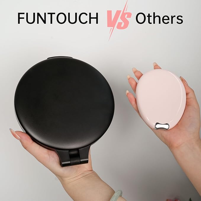 FUNTOUCH Travel Mirror with Light, 1X/10X Rechargeable Makeup Mirror with Magnifying, 7'' Double Sided 3 Color Lighting Modes for Travel Essential, Portable Vanity Mirror, Black