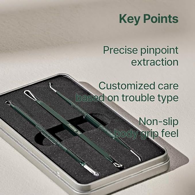 Pyunkang Yul PKY Zit Extractor Set, Tin Case Included, Extractor Tools for Zit Removal on Face, Stainless Steel Slip Free Use (3 Piece Kit)