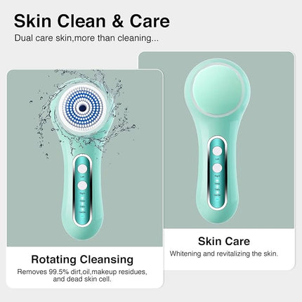 Electric Facial Cleansing Brush, 2-Way Rotating Face Scrubber for Daily & Deep Cleaning, 3 Modes, 5 Brush Heads, Rechargeable, IPX7 Waterproof for All Skin Types