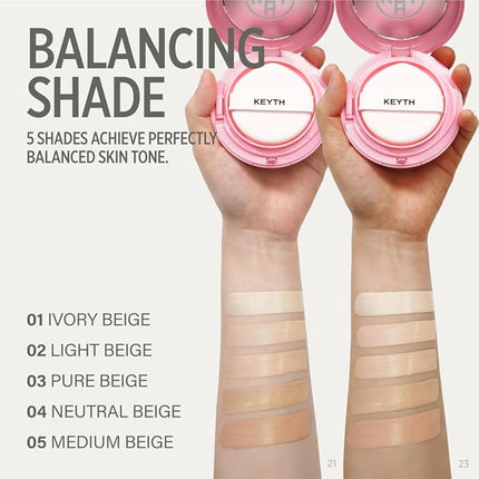KEYTH PINK MAGNET CUSHION #02 LIGHT BEIGE (15G, 0.52 OZ.) / Magnetic Adherence, Dewy Radiance, 78% moisture essence, Glow Film Complex, Skin Film Polymer
