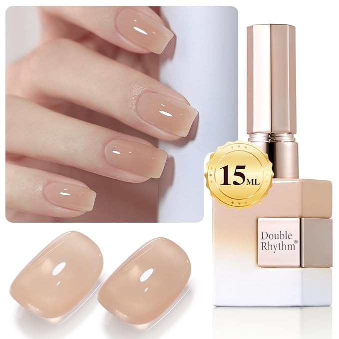Double Rhythm Translucent Gel Polish Sheer Neutral Natural Light Milky Same Color Same Bottle 15ML Jelly UV Nail Polish Nail Art DIY at Home (Light Cinnamon-A1483)