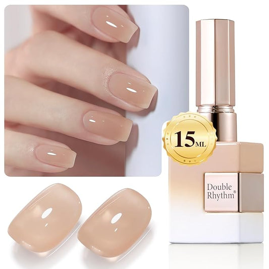 Double Rhythm Translucent Gel Polish Sheer Neutral Natural Light Milky Same Color Same Bottle 15ML Jelly UV Nail Polish Nail Art DIY at Home (Light Cinnamon-A1483)