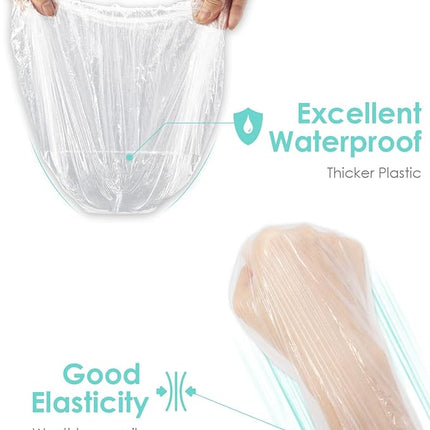 Auban 50 PCS Shower Cap Disposable,Bath Caps Larger Thick Clear Waterproof Plastic Elastic Hair Bath Caps For Women Hotel Travel Essentials Accessories Deep Conditioning Hair Care(19.3")