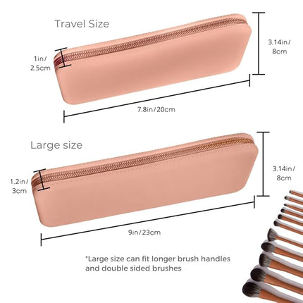 silicone makeup brush holder travel case- A storage & makeup bag organizer for brush sets & makeup tools to protect make up accessories & bag, Khaki (7.8 * 3.15 * 1")