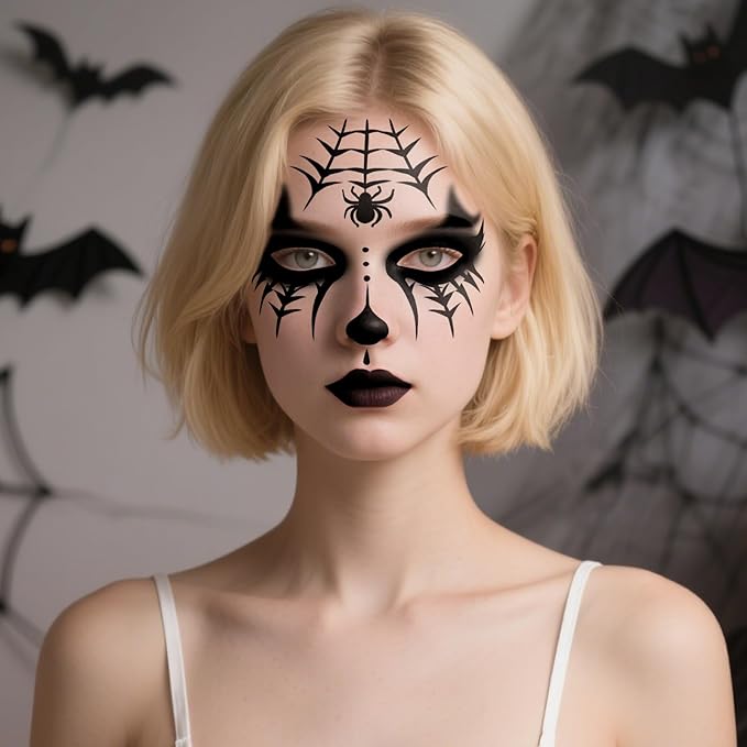 8Pcs Halloween Face Tattoo Stickers, Spider Web Temporary Tattoos, Face Decals,Temporary Makeup Sticker Tattoos, Face Sticker Art for Women Girls Halloween Masquerade Party
