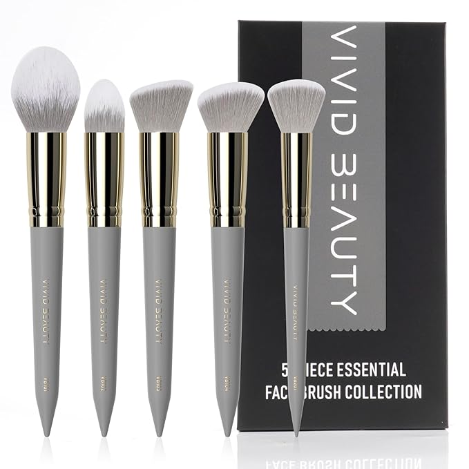 5pcs Face Makeup Brush Set - Ideal for Setting Powder, Blush & Contour - Fluffy Brushes Enhanced Powder Pickup for Smooth, Natural Application, A Collection Designed for Cheeks Make up (Grey)