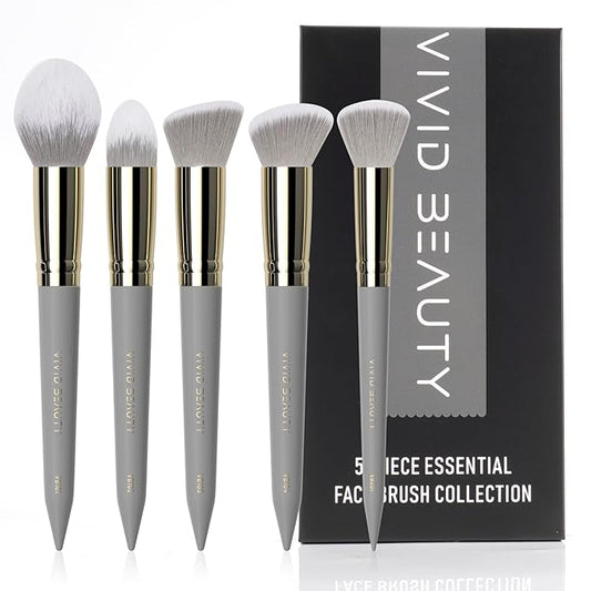 5pcs Face Makeup Brush Set - Ideal for Setting Powder, Blush & Contour - Fluffy Brushes Enhanced Powder Pickup for Smooth, Natural Application, A Collection Designed for Cheeks Make up (Grey)