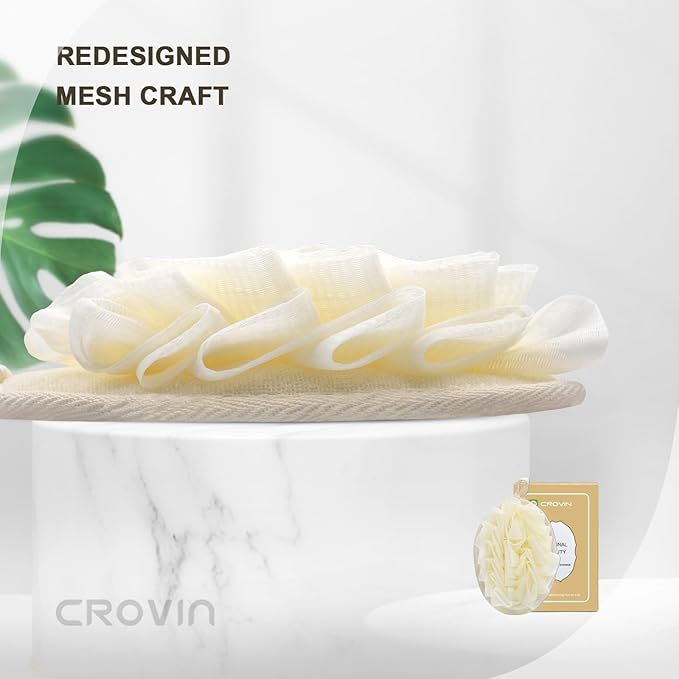 Bath Puff Shower Sponge - Premium Large 5x7 Exfoliating Pouf Mesh Sponge - 2 Count Loofahs Shower Scrubber for Men and Women-Elastic Hand Strap Body Scrub to Soothe, Cleanse Your Body