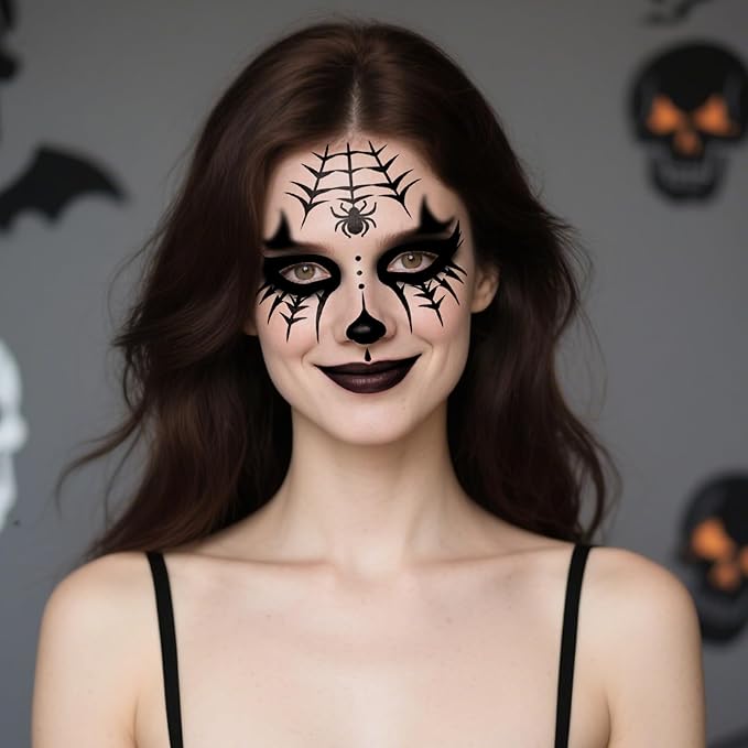 8Pcs Halloween Face Tattoo Stickers, Spider Web Temporary Tattoos, Face Decals,Temporary Makeup Sticker Tattoos, Face Sticker Art for Women Girls Halloween Masquerade Party
