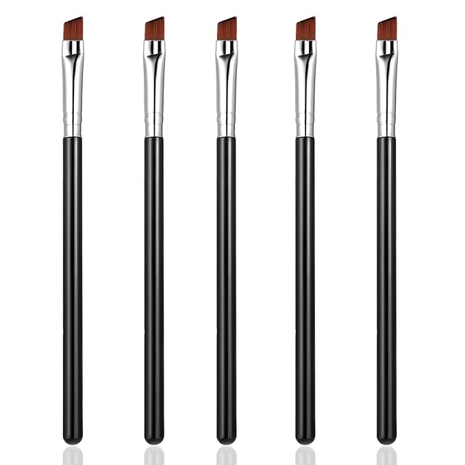 5Pcs Angled Eyeliner Brush, Fine Slanted Flat Angle Eye Liner Eyebrow Brush Eye Makeup Brush Soft Fibers Synthetic Bristles Eye Makeup Tool